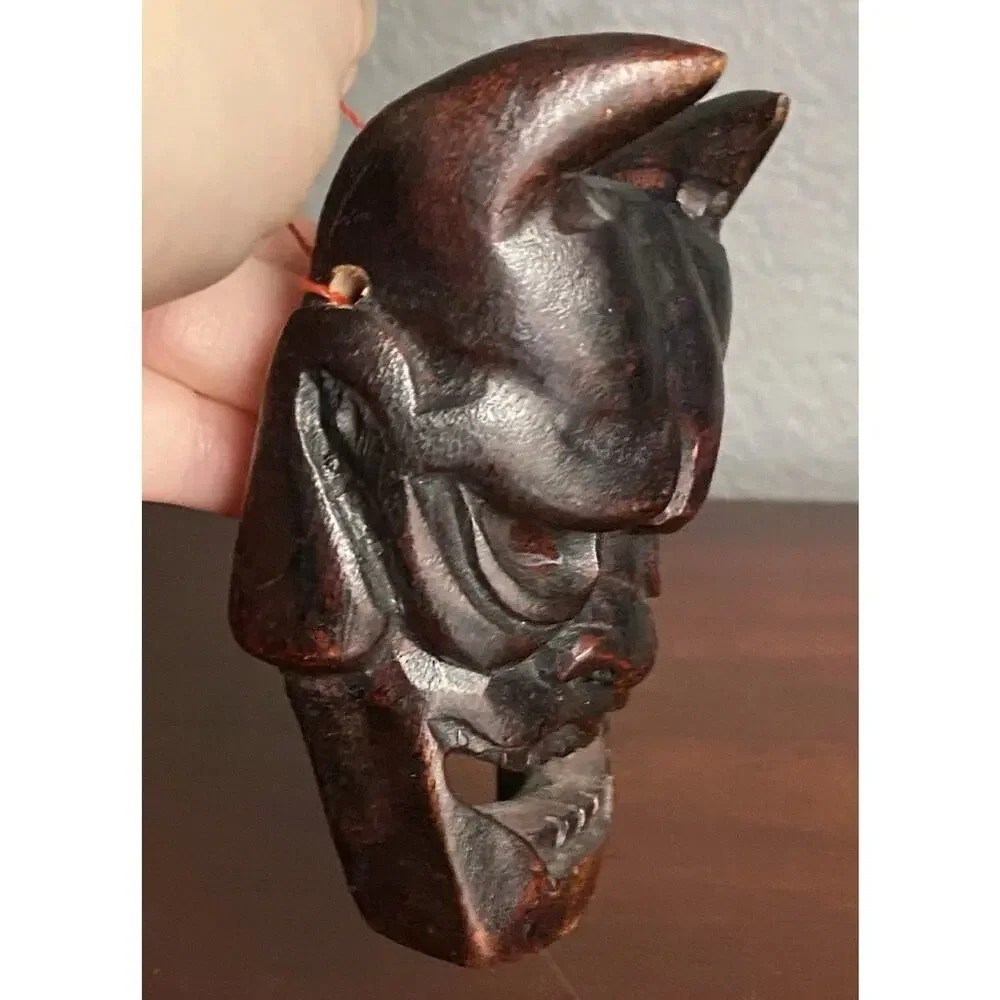 Vintage Japanese Hannya Oni Mask Wood Carved Noh Demon 6